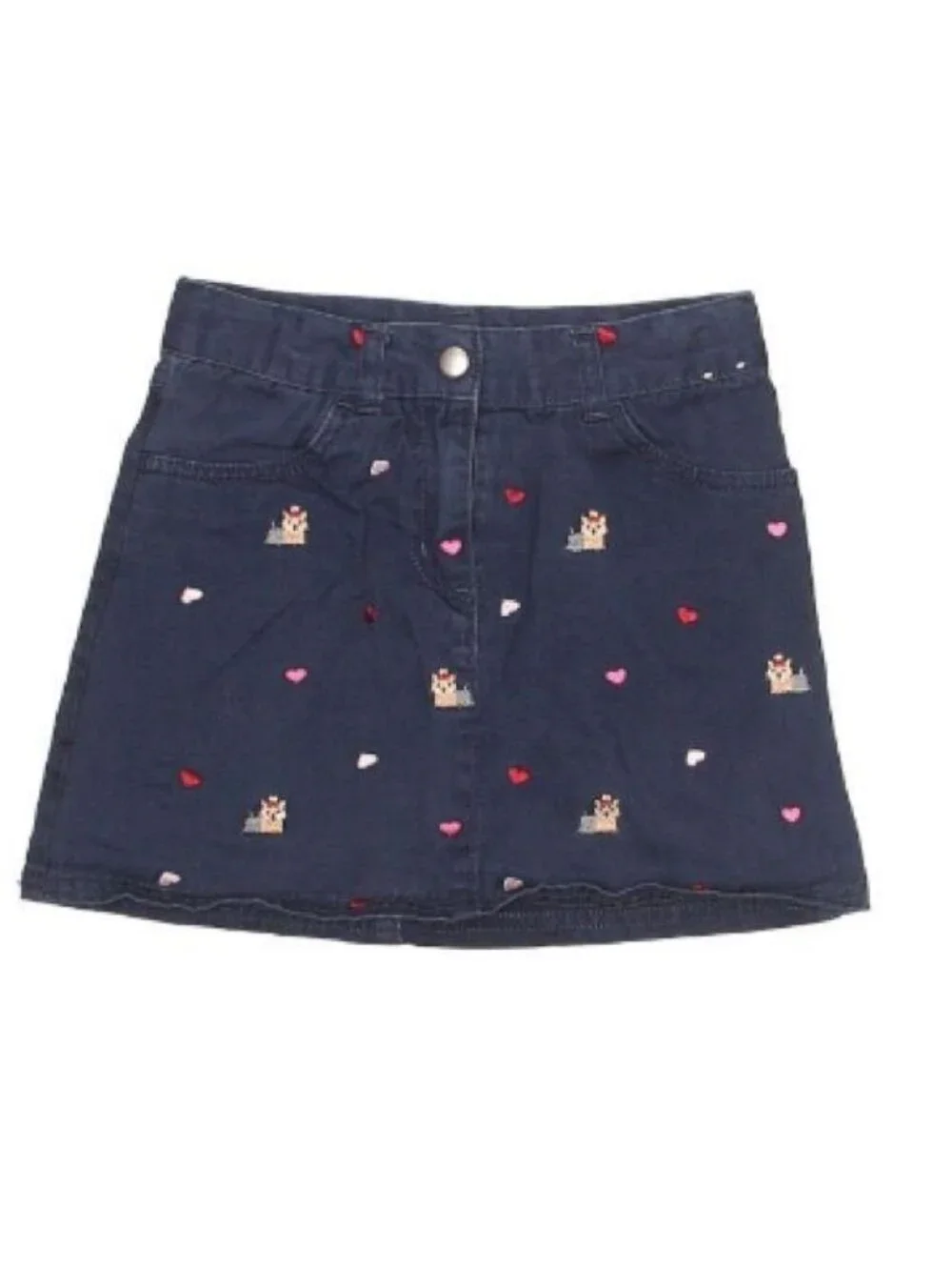 Gymboree Girls Navy Blue Skirt With Heart Print & Dog Embroidery Size 6M 100% Co